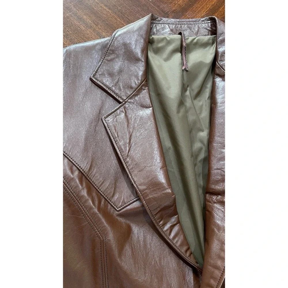 Vintage Lariat Leathers Brown Genuine Leather Blazer Sport Coat Mens 40‎ USA